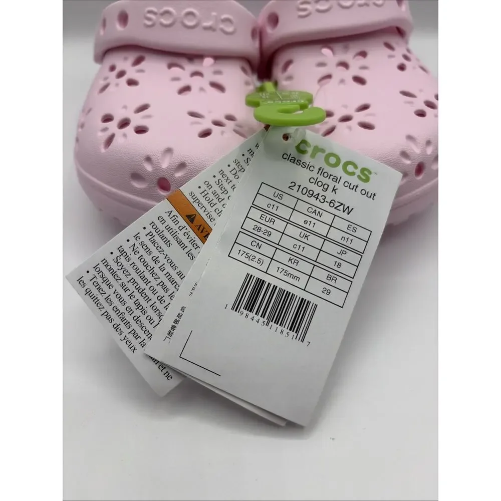 Crocs Floral Cut Classic Clog Light Pink Girl Kids Size C 11